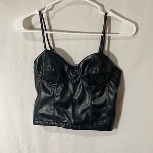 Lulus Black Vegan Leather Bustier Crop Top